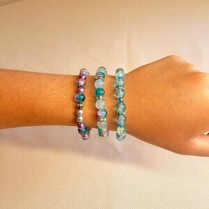 A Mix of Turquoise and Purple 3 Beaded Bracelet Set, Size S